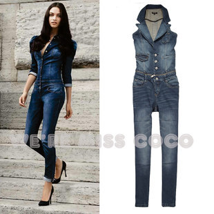 2013 Spring and Autumn the new Women's fashion sexy Slim the detachable Siamese jeans brand jumpsuit Free Shipping