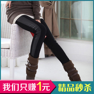 2013 spring and autumn thin legging of sidepiece faux leather patchwork ankle length trousers pencil pants female tight-fitting
