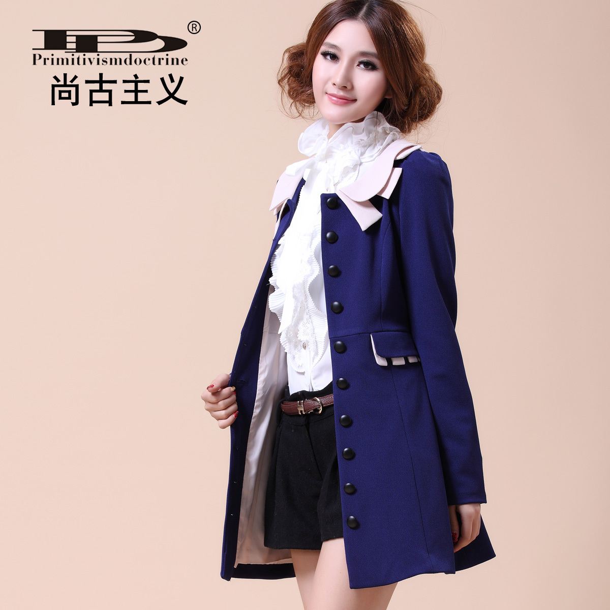 2013 spring and autumn trench vintage british style double collar long design single breasted