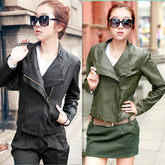 2013 Spring and autumn women's fashion handsome oblique zipper long-sleeve slim leather clothing short jacket b18411