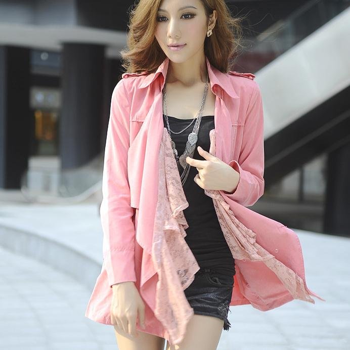 2013 spring and autumn women's lace decoration trench with belt slim outerwear