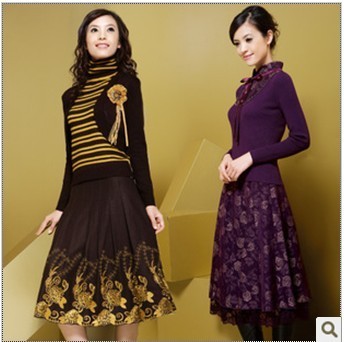 2013 spring and autumn women's new arrival elegant long-sleeve slim sheep wool knitted one-piece dress full dress skirt plus