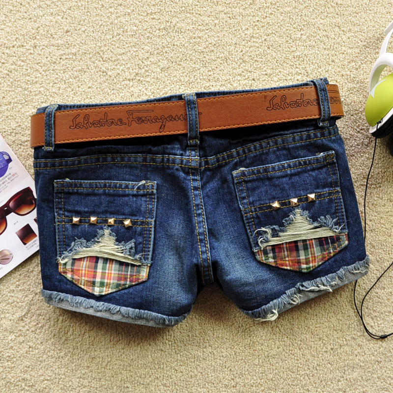 2013 spring and autumn women's rivet casual denim shorts dark color jeans shorts boot cut jeans female, free shipping