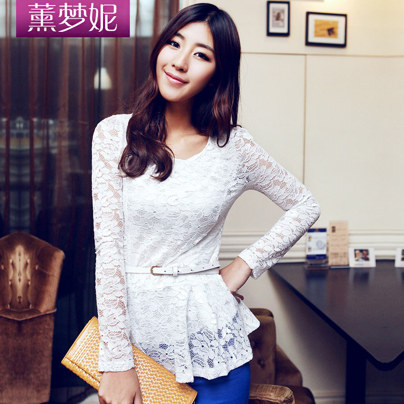 2013 spring and autumn women's slim all-match lace long-sleeve basic shirt top