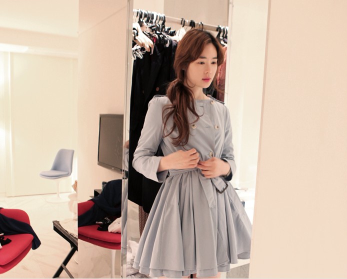2013 spring and autumn women's trench double breasted slim waist slim medium-long one-piece dress outerwear