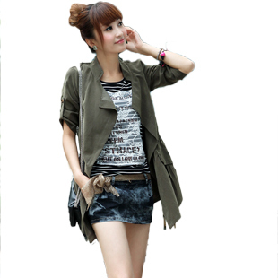 2013 spring and autumn women's trench stand collar women's casual three quarter sleeve long outerwear d112