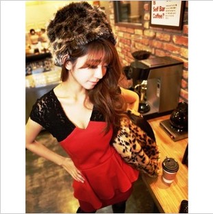 2013 spring and autumn women's V-neck back lace patchwork cutout sexy slim hip slim one-piece dress