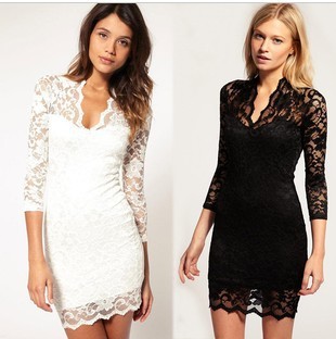2013 spring and Summer ASOS counters lace V plunging necklines lace print sexy hip  dress