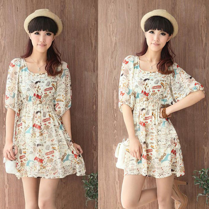 2013 spring and summer autumn chiffon skirt women's skirt doodle chiffon one-piece dress