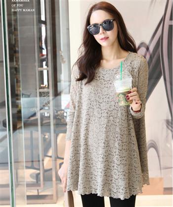 2013 spring and summer autumn maternity clothing beautiful o-neck double layer lace plus size loose long-sleeve top