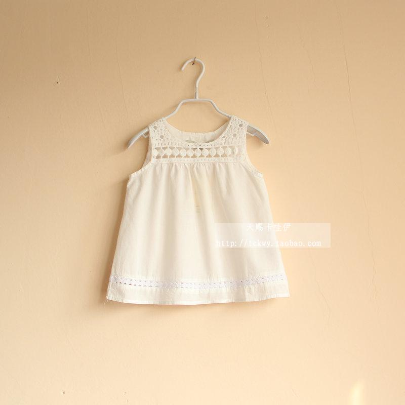2013 spring and summer baby girls clothing handmade crochet cutout sleeveless spaghetti strap cute shirt