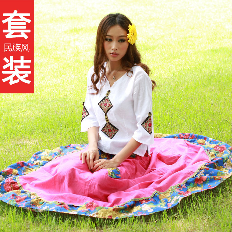 2013 spring and summer bohemia national trend embroidered slim shirt top full dress one-piece dress