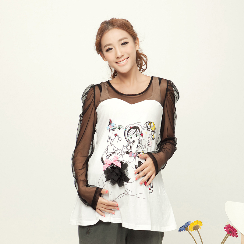 2013 spring and summer cartoon long-sleeve basic shirt basic t-shirt maternity clothing maternity top 321021