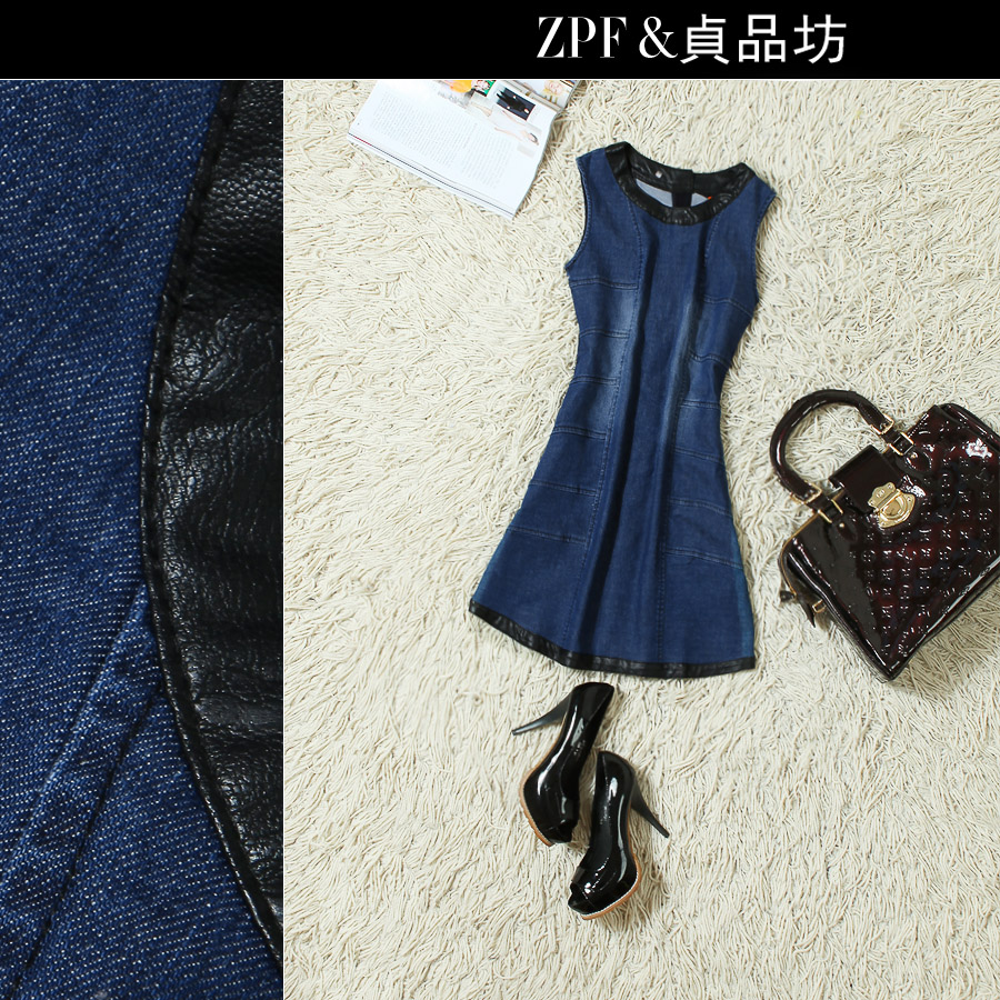 2013 spring and summer danny handsome genuine leather bag water slim denim skirt one-piece dress qz295