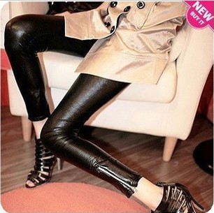 2013 spring and summer fashion all-match slim solid color faux leather matte zipper ankle length trousers legging