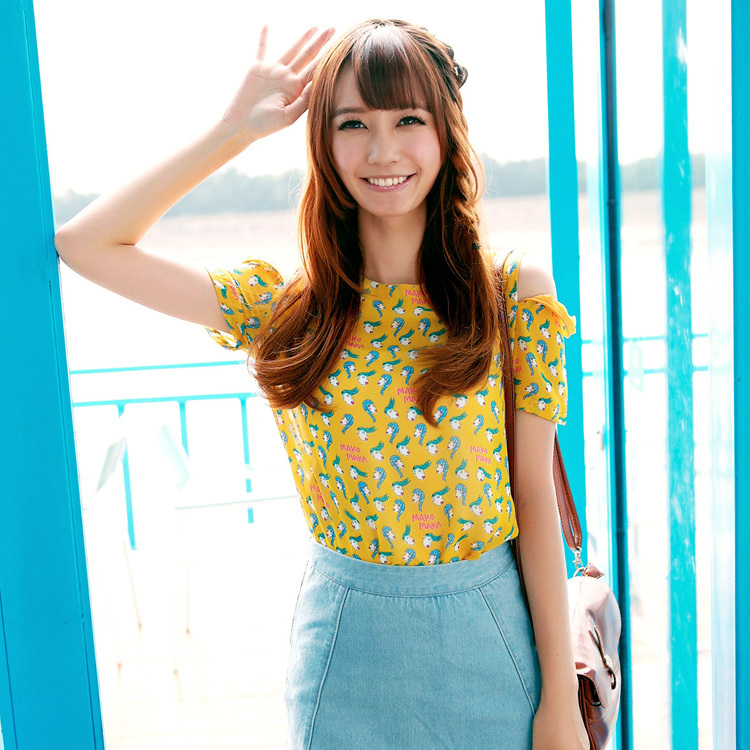 2013 spring and summer fashion doodle multicolour pattern head portrait loose chiffon shirt chiffon t-shirt strapless top