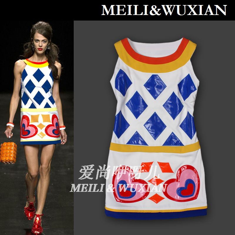 2013 spring and summer fashion high quality women's luxury cotton quality patent leather fashion slim one-piece dress