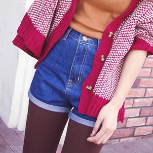 2013 spring and summer fashion vintage high waist roll-up hem loose denim shorts female denim shorts