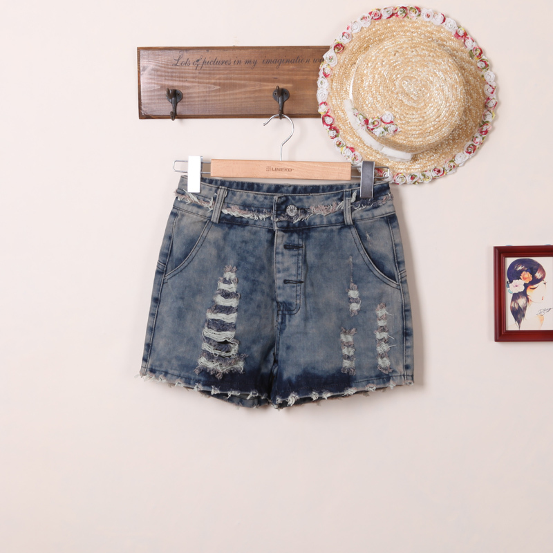 2013 spring and summer fashionable denim shorts plus size pants mid waist distrressed loose shorts female