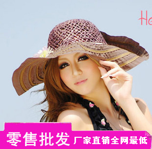 2013 Spring and summer female flower sunbonnet large along the strawhat beach cap multicolour knitted hat