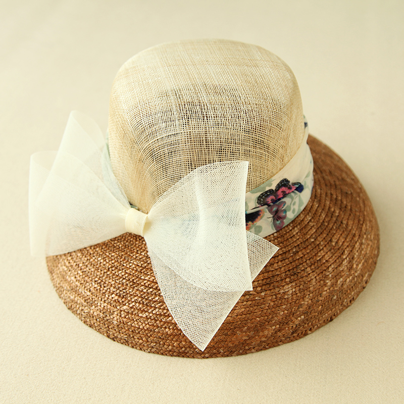 2013 spring and summer gauze bow gentle strawhat cap beach cap sunbonnet