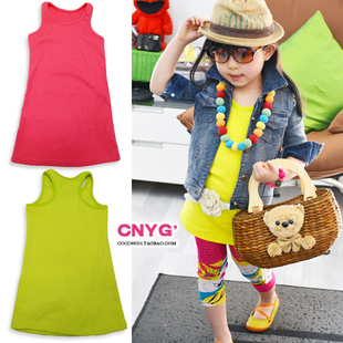 2013 spring and summer girls clothing candy color all-match long design tank basic shirt tank dress