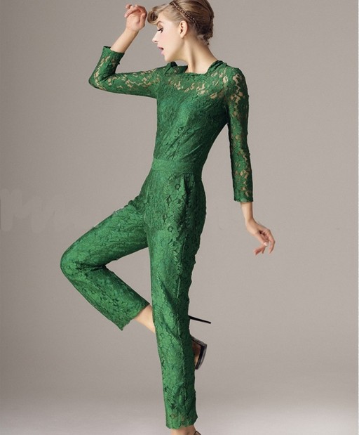2013 Spring and summer Green lace long-sleeved ladies' jumpsuit free shipping high quality HXY