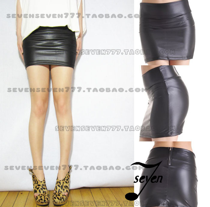 2013 spring and summer high waist tight zar black faux leather short skirt basic skirt slim a-line skirt hip skirt