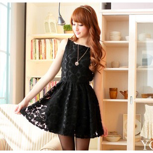 2013 spring and summer lace net flower sleeveless little dress slit neckline lace one-piece dress
