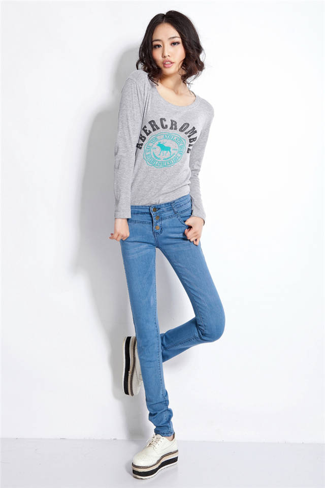 2013 spring and summer light color slim pencil pants after strap thin skinny jeans 3016