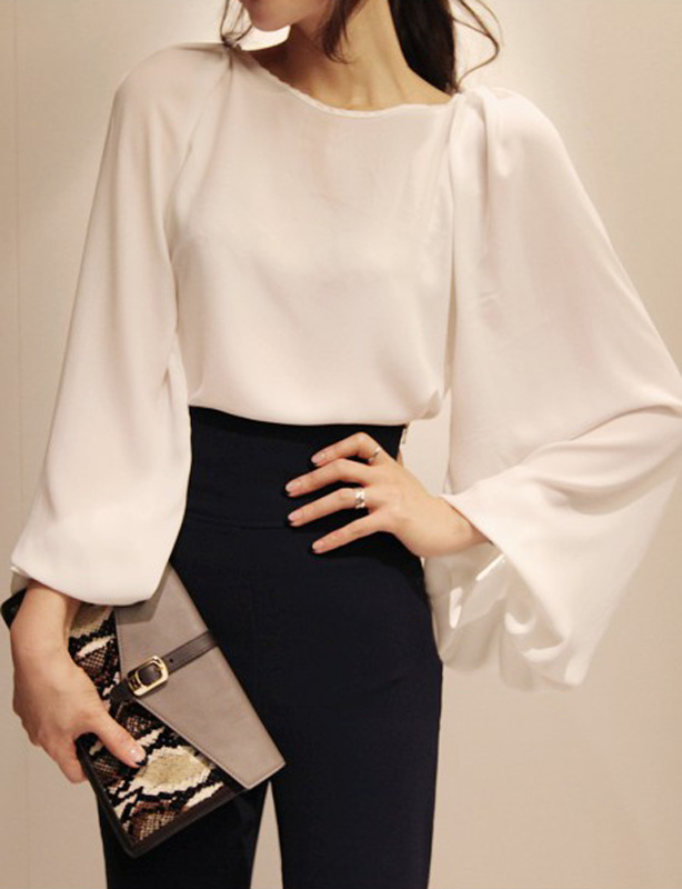 2013 spring and summer loose fresh vintage lantern sleeve chiffon blouses women top white blouses