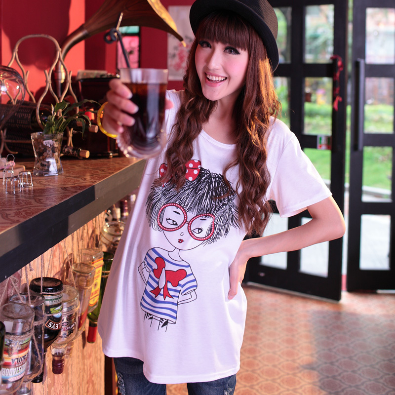 2013 spring and summer maternity clothing cartoon girl top maternity short-sleeve T-shirt