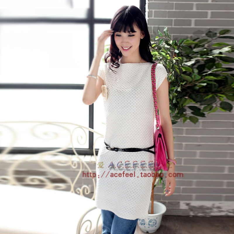 2013 spring and summer medium-long cutout loose sweater o-neck sleeveless pullover sweater female