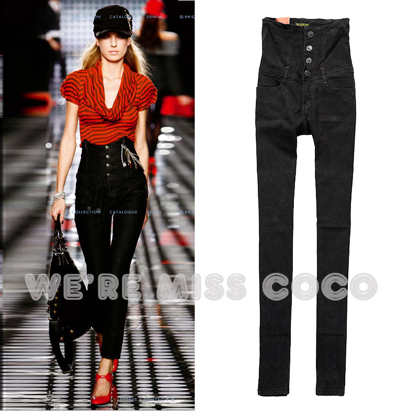 2013 spring and summer Miss coco 100 cotton sexy black tie-dyeing tight butt-lifting high waist Denim pencil jeans