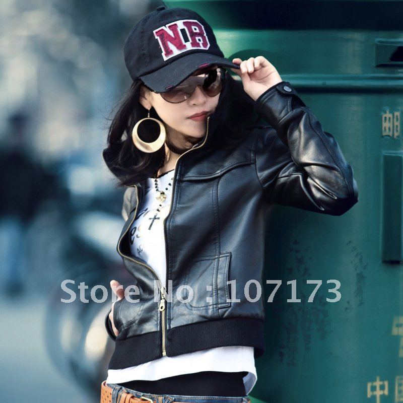 2013 Spring And Summer Motorcycle Knitted Collar Short Design Leather Jacket