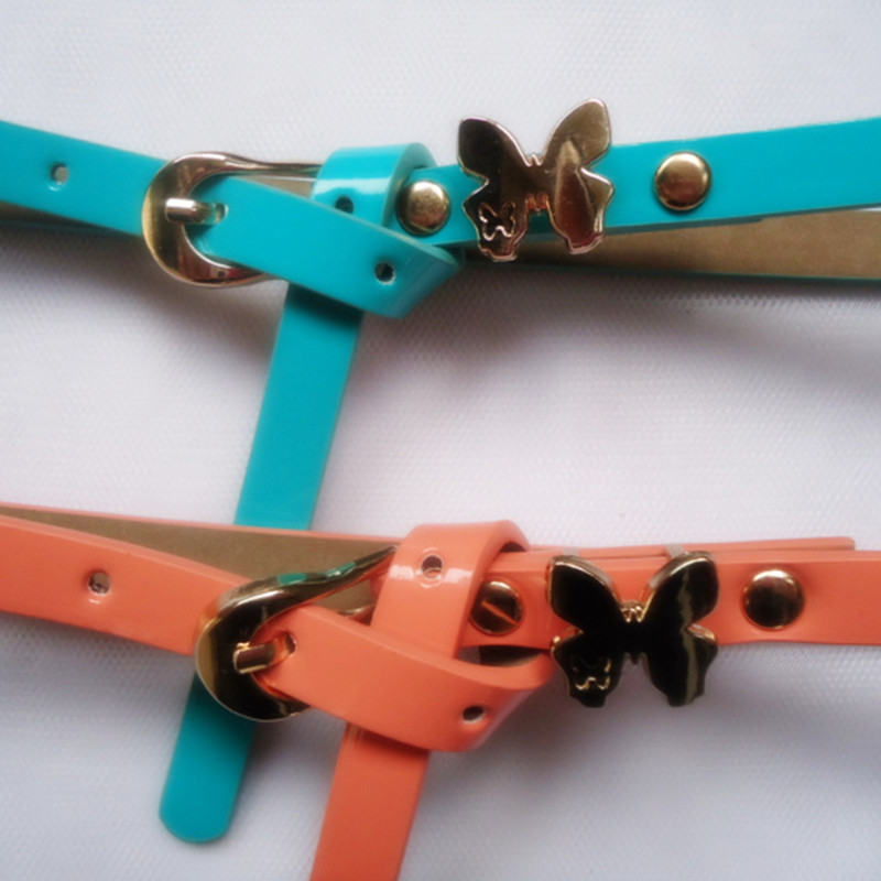 2013 spring and summer new arrival butterfly decoration candy color japanned leather thin section strap fashion knot belt