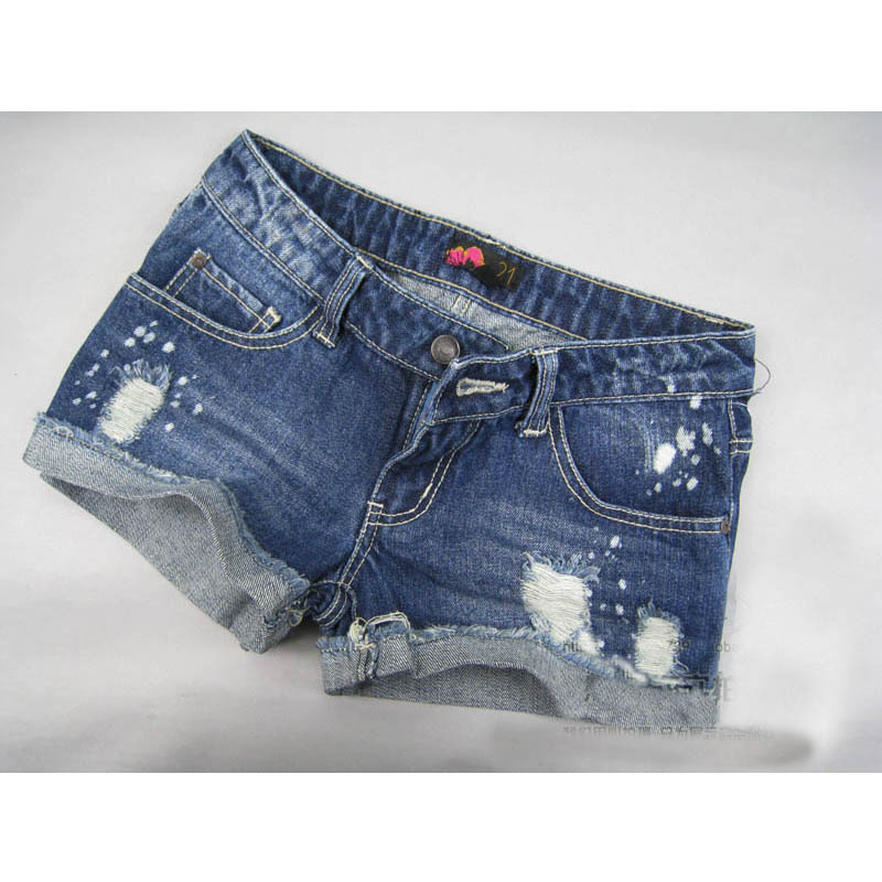 2013 spring and summer new arrival fashion distrressed women's all-match roll-up hem denim shorts