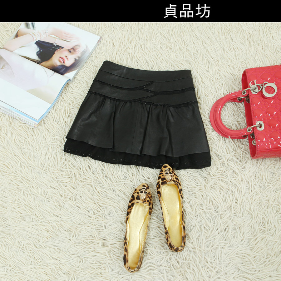 2013 spring and summer new arrival fashion double layer rhinestones slim hip step genuine leather bust skirt short skirt