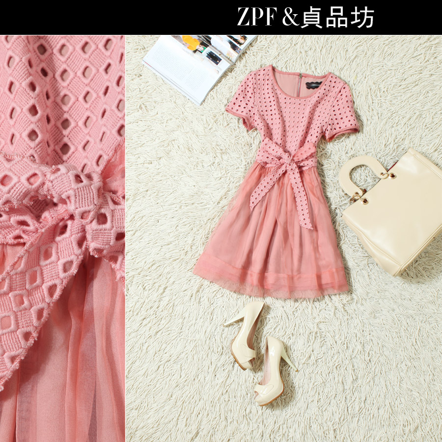 2013 spring and summer new arrival fashion genuine leather bag for the square cutout gauze slim one-piece dress qz296