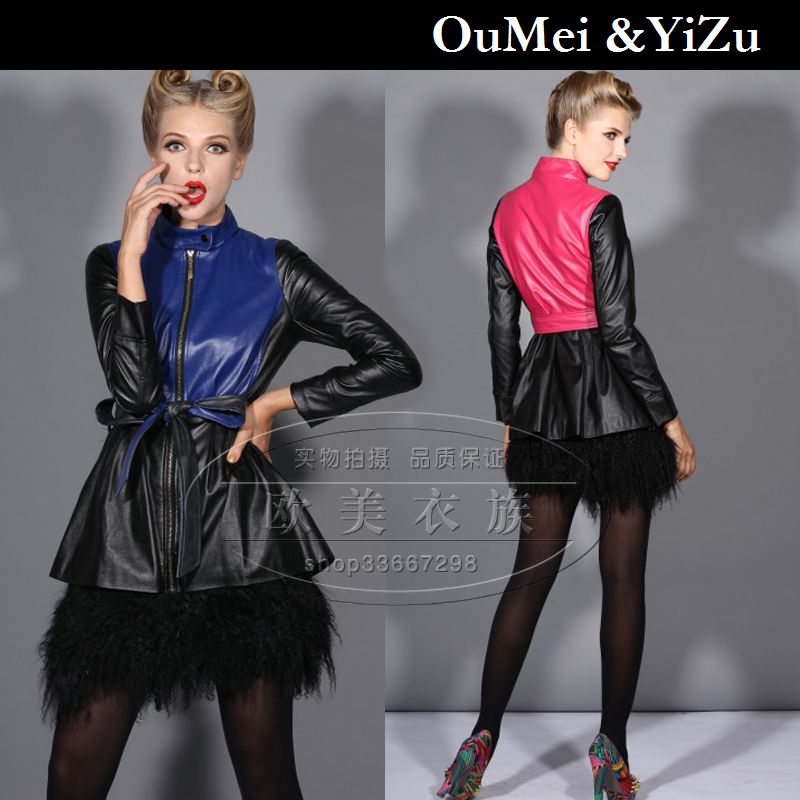 2013 spring and summer new arrival fashion women's aesthetic cooked elegant leather patchwork lace slim one-piece dress