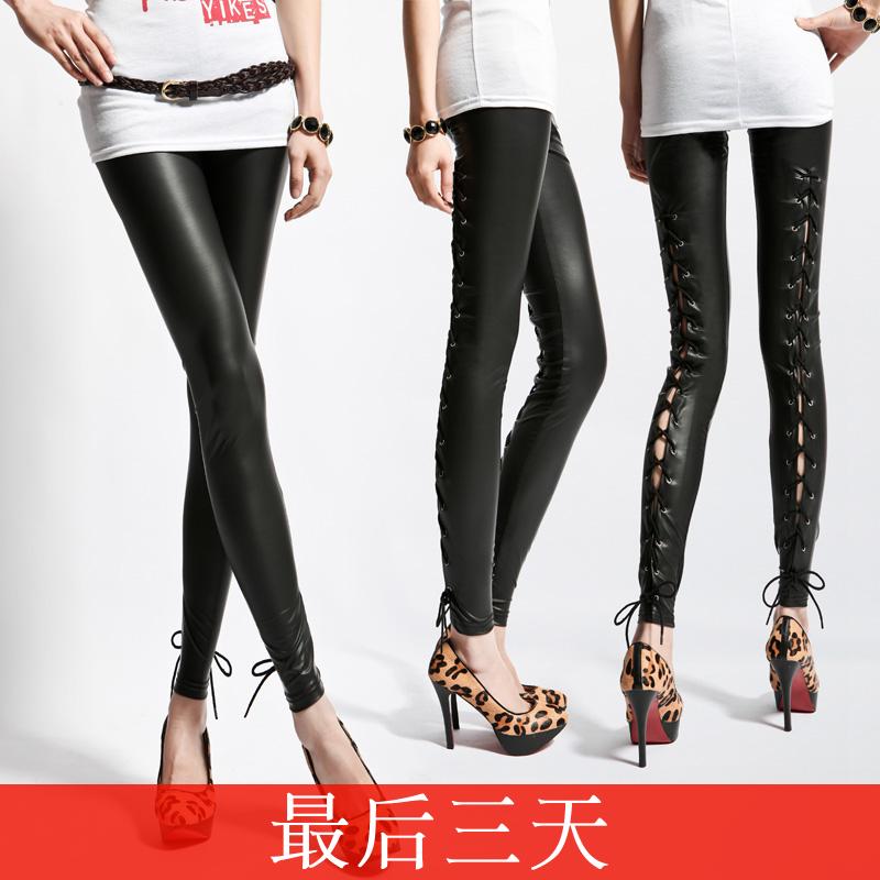 2013 spring and summer new arrival women's ankle length legging fashion faux leather lacing patchwork casual pants