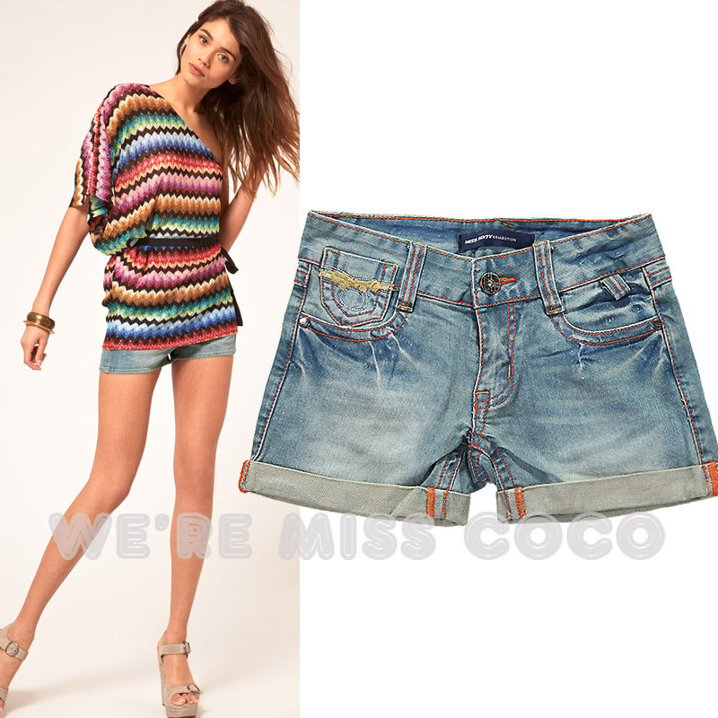2013 spring and summer new women sexy do nap curling of street style denim hot pants / shorts free shipping