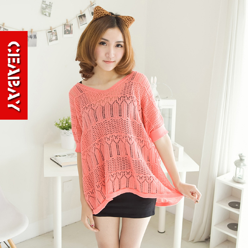 2013 spring and summer plus size air conditioning empty thread crochet sweater pullover knitted sweater shirt female
