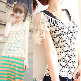2013 spring and summer shirt handmade cutout vest shirt female pullover strapless crotch knitted shirt