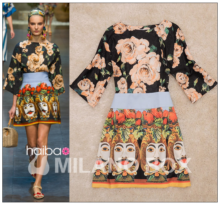 2013 spring and summer skirt fashion rose print quality jacquard batwing sleeve top t-shirt half-skirt set one-piece dress