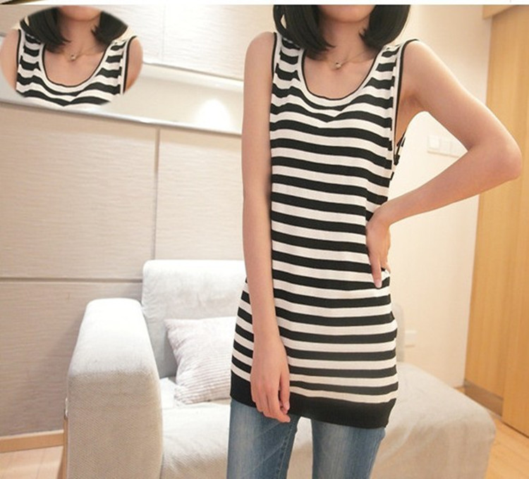 2013 spring and summer stripe low o-neck basic vest sweater female free shipping