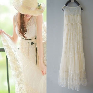 2013 spring and summer vivi fashion women's high quality embroidery lace slim princess dress with belt
