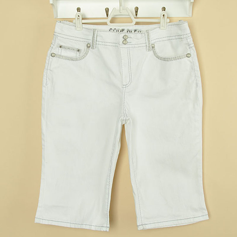 2013 spring and summer women's beading jeans capris knee-length pants white plus size 14g87k (WC001)