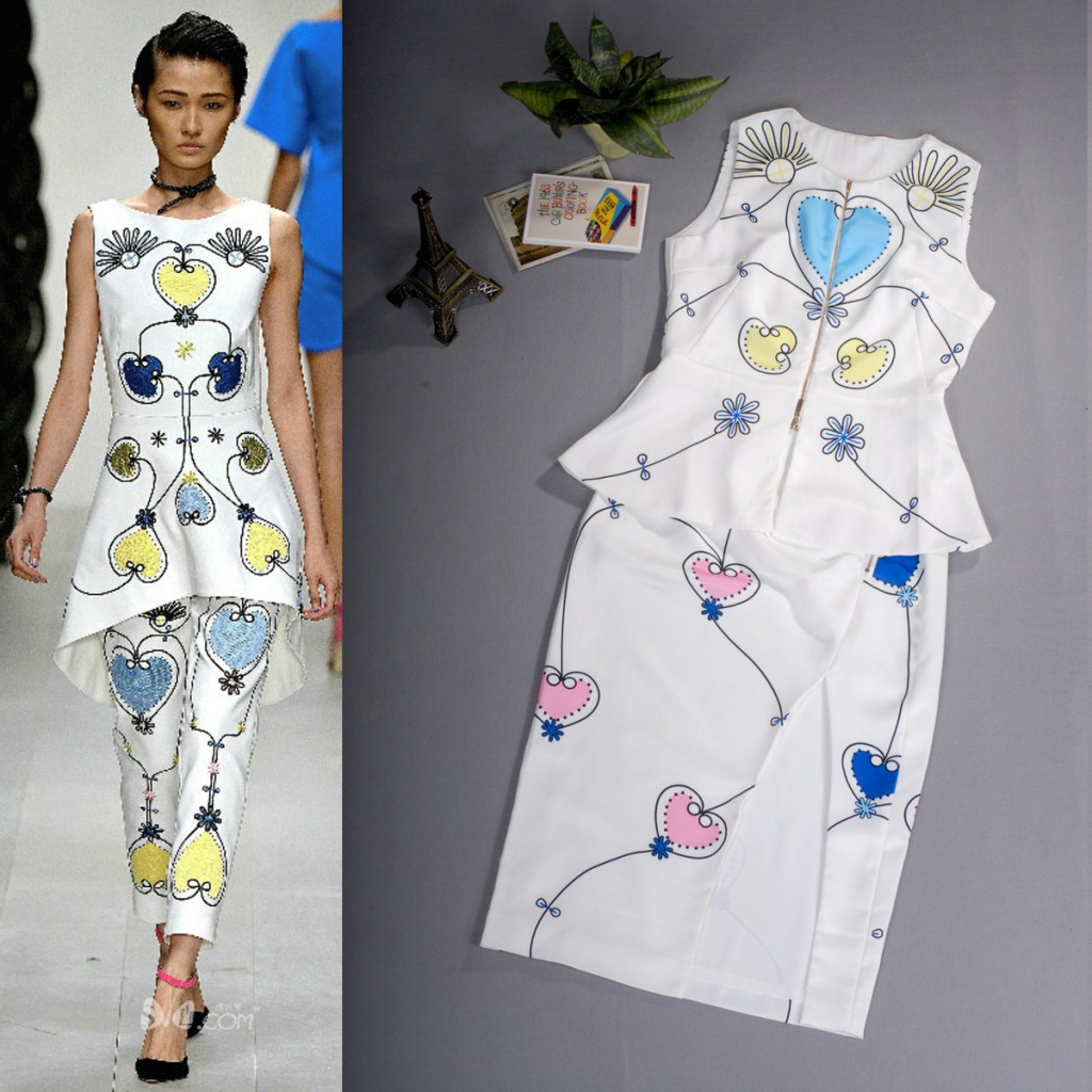 2013 spring and summer women's fashion heart print vest top skirt