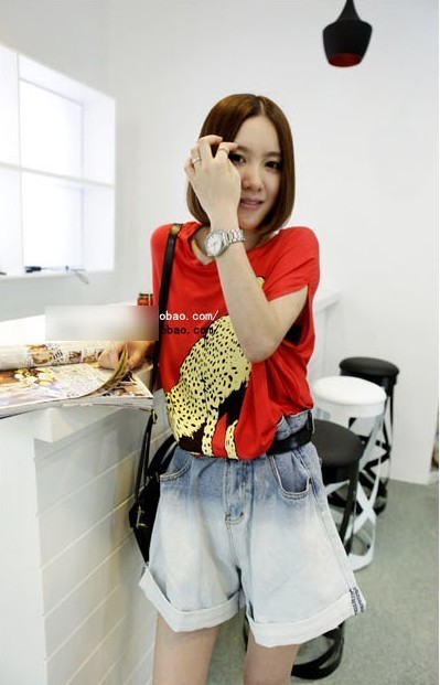 2013 spring and summer women's loose plus size denim shorts female